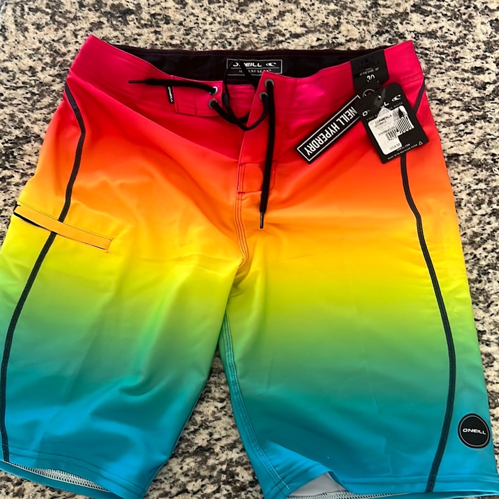 O’Neill multi colored swim shorts NWT